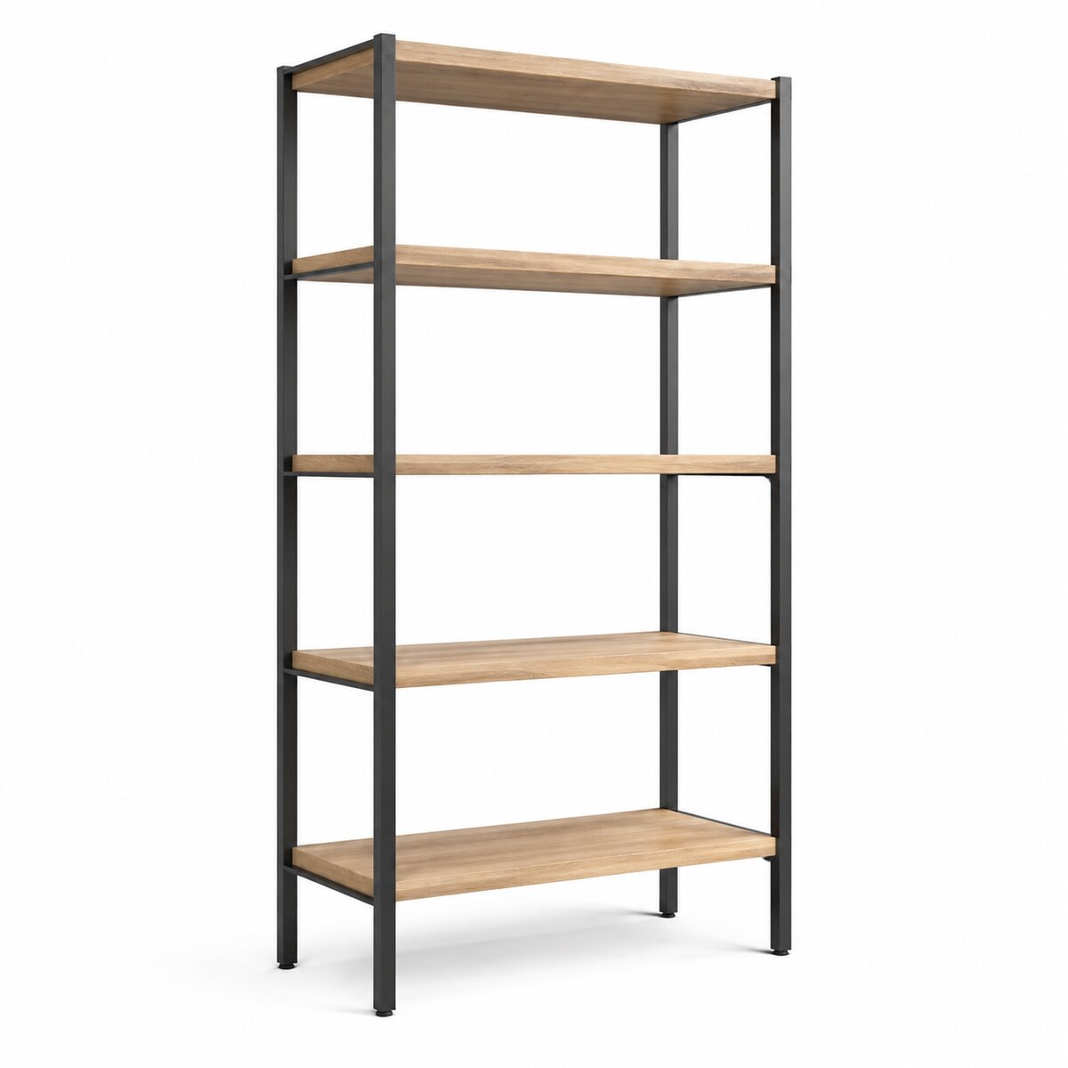 5-Tier Open Bookshelf, Oak & Steel Frame