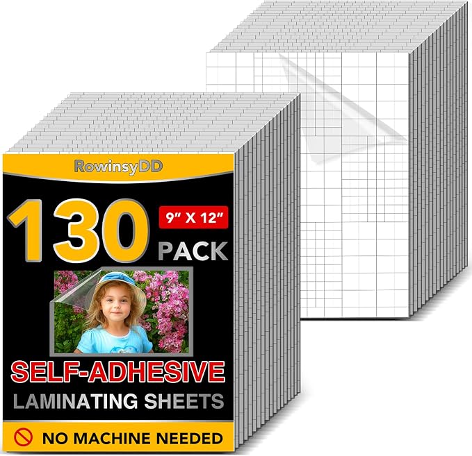 RowinsyDD Self-Adhesive Laminating Sheets, 9" × 12" (130-Pack)